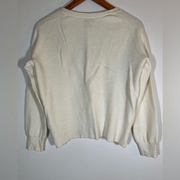 Massimo Dutti cream v-neck ribbed knot wool cashmere blend sweater sz S coquette - Picture 2 of 8